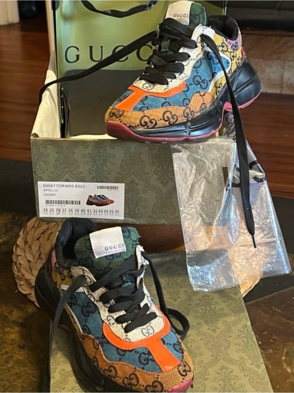 Gucci Multicolor GG Canvas Chunky Sneakers with Orange & Blue Accents